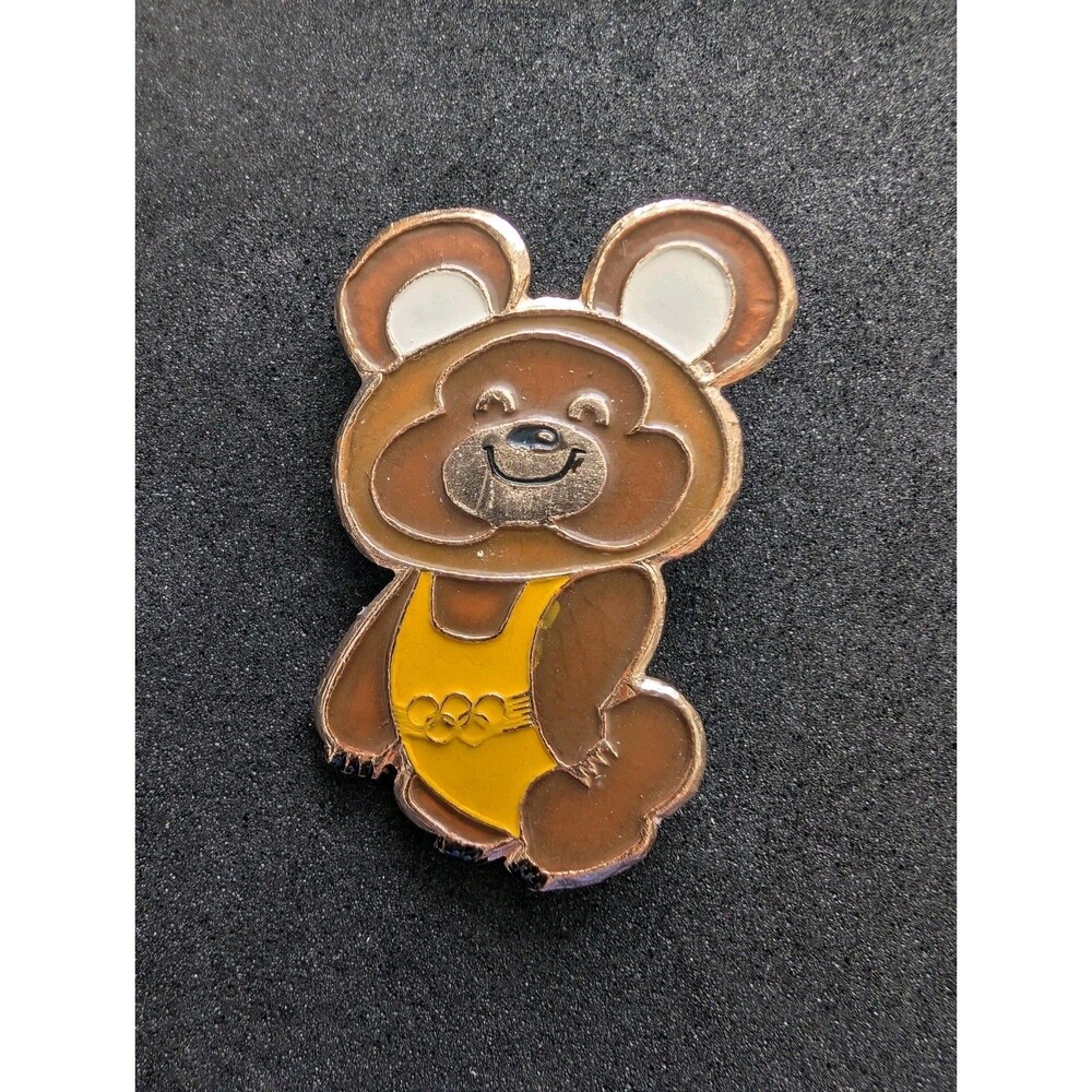 Vintage Moscow 1980 Olympics Misha Mascot Enamel Pin USSR Soviet Badge Yellow XL